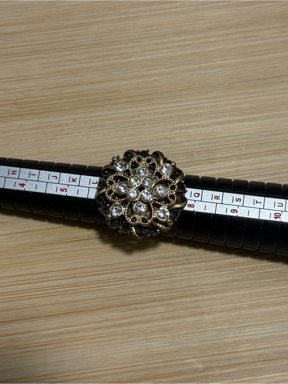 Antique Style Gold-Tone Floral Cocktail Adjustable Ring with Clear Crystals